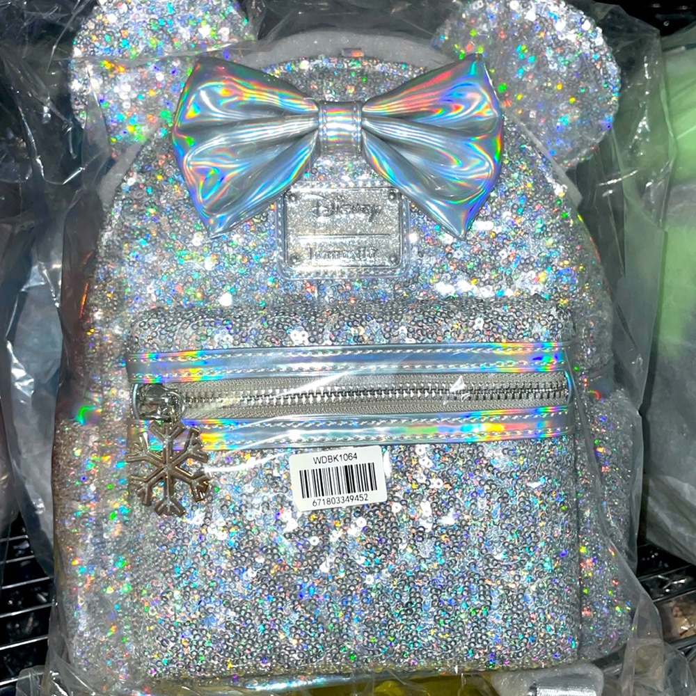 Holographic Silver Sequin Minnie backpack Loungefly
